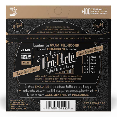D'ADDARIO EJ49 PRO-ARTE BLACK NYLON NORMAL TENSION струни для класичної гітари